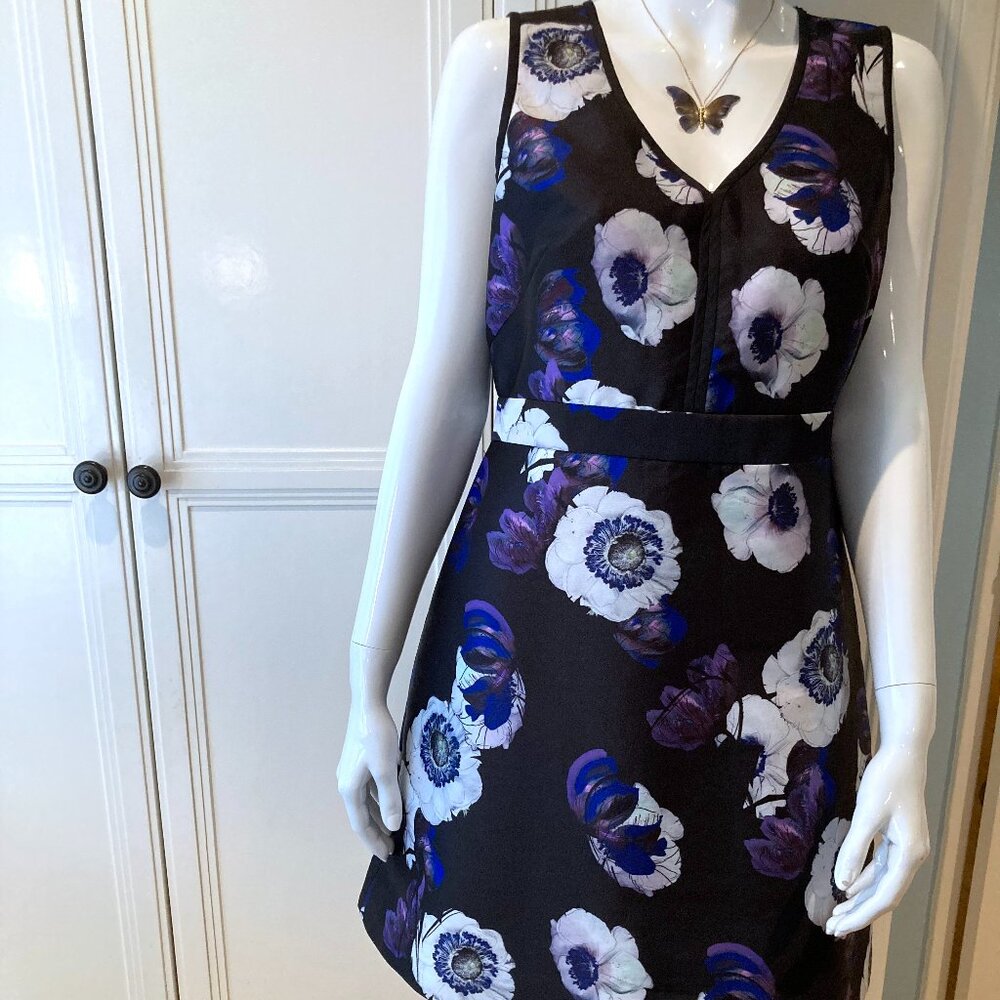 J Crew Black Violet Purple Poppy Multi Floral Sleeveless A-line Dress Size 12P